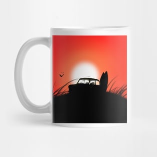 Classic Mini Sunset Surfboard Red Mug